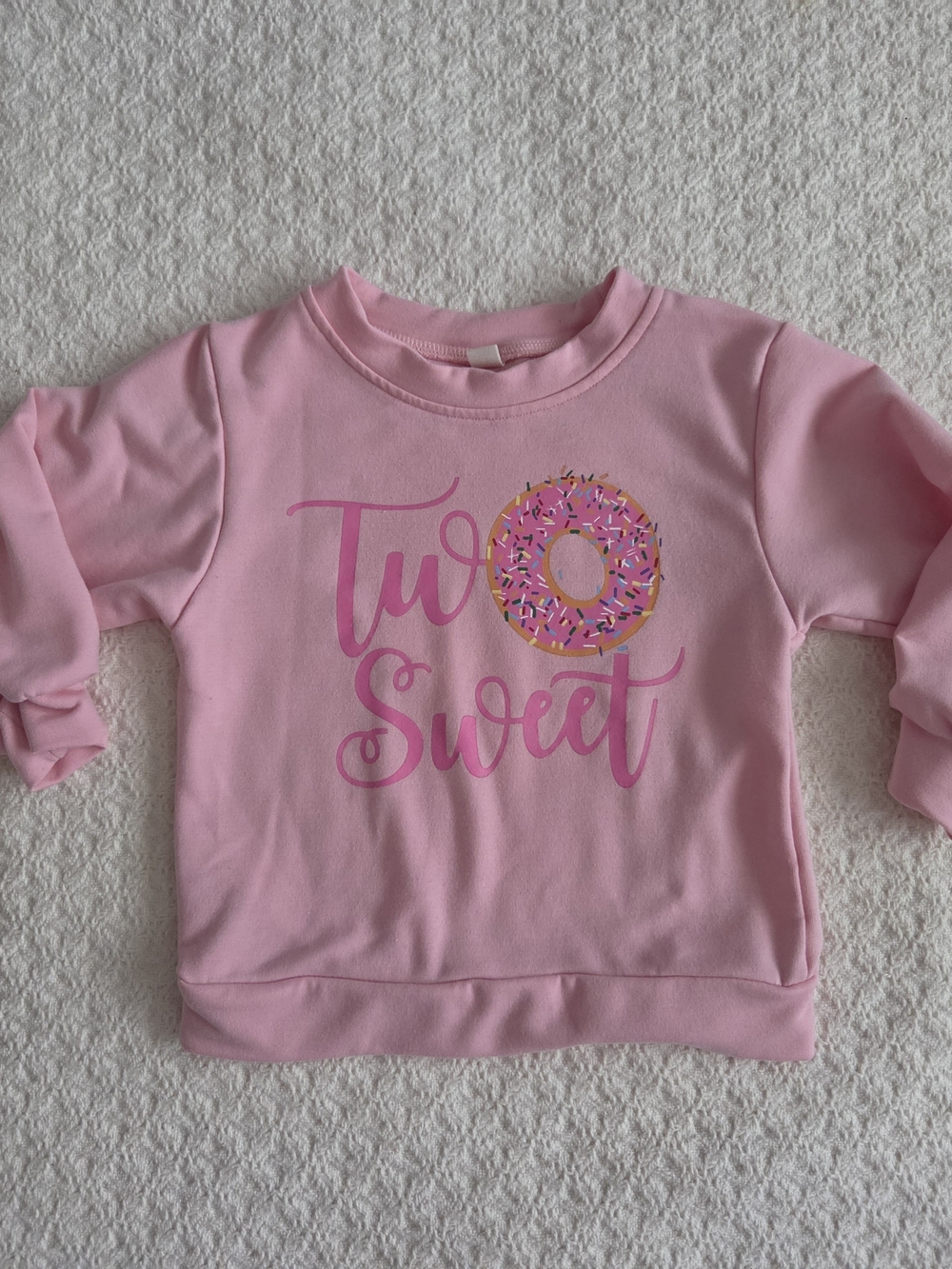 Girls Pink 'Two Sweet' Donut Graphic Birthday Pullover Sweatshirt
